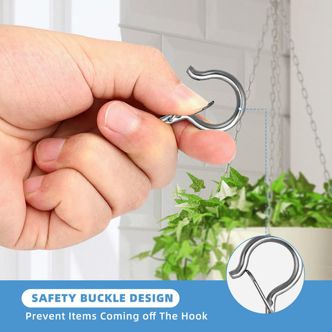 Esteopt 8 Pack Black Q-Hanger Screw-In Hooks with Safety Buckles – Steel Ceiling and Wall Hooks for Outdoor String Lights, Plants, Bird Feeders & Christmas Decorations
