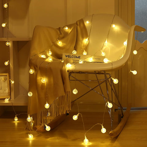 Zorela Globe Fairy Lights 15M/49ft 100 LED Warm White String Lights with Remote – USB or Battery Powered, 8 Lighting Modes, Timer, IP44 Indoor & Outdoor Decorative Lights