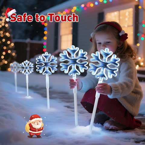 Quntis 3D LED Christmas Pathway Snowflake Lights 4Pack Mains Powered Christmas Path Infinity Lights with 8 Modes Timer Memory Function Mirror Tunnel Effect Xmas Decor Outdoor for Garden Yard Lawn
