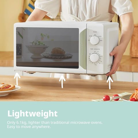 17L White & Sage Green Mini Microwave Oven with InverTech & Defrost