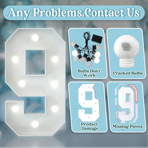 3FT Light Up Numbers Birthday Decoration Large Marquee Numbers 9 for 9th 90th Birthday Party Decor Wedding, Big Number Frame Foam Cardboard Mosaic Arch Stand Pre-cut Numbers