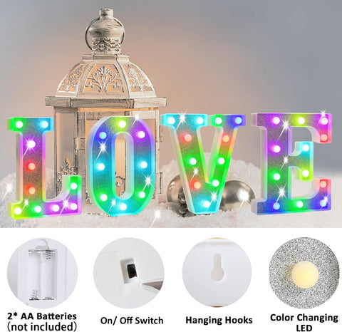 Colorful Light Up Letters, Glitter LED Letter Lights 18 Color Changing Shiny Alphabet Sign Gifts for Girls Women Party Birthday Decorations Remote Night Light Christmas Valentine Wall Table Decor - U