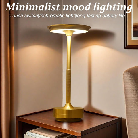 Rechargeable Gold Table Lamp, 5200mAh Cordless Touch Dimmable LED Lamp with 3 Colour Temperatures, USB-C Rechargeable, IPX4 Splash-Resistant for Bedroom, Dining Table & Covered Patio