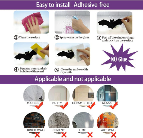 AMLOOPH Halloween Window Stickers – 104-Piece Reusable Skeleton & Ghost Window Clings with Bats and Spiders, Large Double-Sided Halloween Decorations for Windows, Glass, Mirrors & Parties