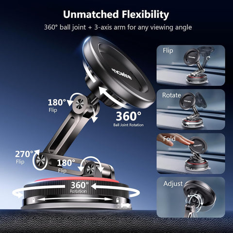 MagSafe Car Phone Holder Mount with N52 Dual Magnet Ring – Black