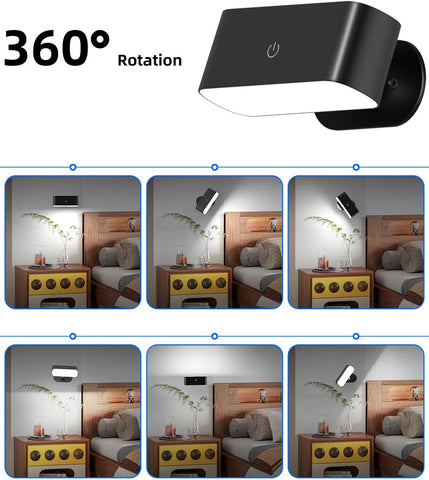 Battery Operated Wall Sconces Set of 2, Rechargeable LED Wall Mounted Light with Remote Control, Stick On Magnetic Wall Lights for Bedroom, 3 Modes Dimmable Bedside Reading Wall Lamps for Bedroom