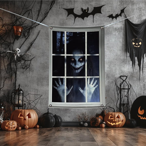 Scary Halloween Window Decorations – Gothic Horror Curtains for Indoor & Outdoor Halloween Party Décor