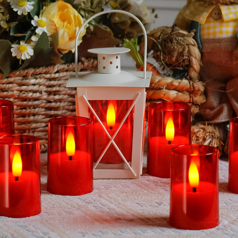 Flameless LED Votive Tea Lights, Battery Operated Acrylic Candles with Remote & Timer, Warm Red Flickering Light, Long-Lasting Electric Tealights (Pack of 8)