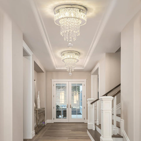 Modern Crystal Ceiling Chandelier 9.8" LED Flush Mount Dimmable Light