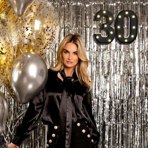 Light Up Glitter Number 30 LED Decorative Sign, Black Finish Birthday and Anniversary Party Decoration, 8.7-Inch Standing LED Numbers for Tabletop or Wall Display