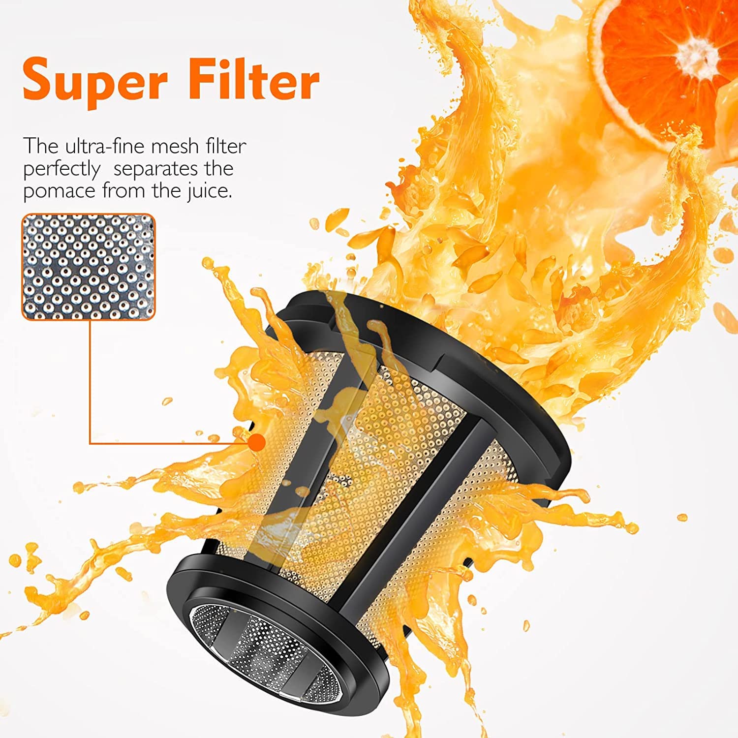 AMZCHEF Juicer Machines - Cold Press Slow Juicer - Masticating Juicer for Whole Fruits and Vegetables - Delicate Chew No Need to Filter - BPA Free Juice Extractor with 2 Cups and Brush - Black