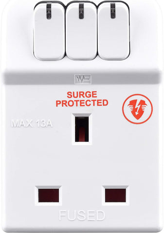 Masterplug MSWG3 Three Socket Surge Protected Adaptor with Individual Switches (Pack of 2)