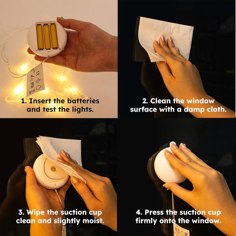 Christmas Window Fairy Lights 2 Pack, Warm White Battery Operated Decorations with Timer & Suction Cup | Indoor LED Lights for Windows, Party & Home Décor