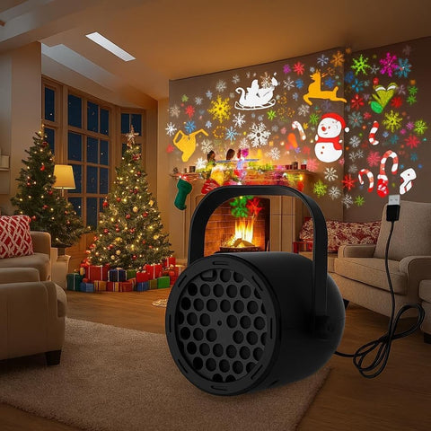 Christmas Projector Light with 16 Slides – LED Xmas Projector for Indoor & Outdoor Christmas Decorations, Santa, Snowman, Reindeer & Snowflake