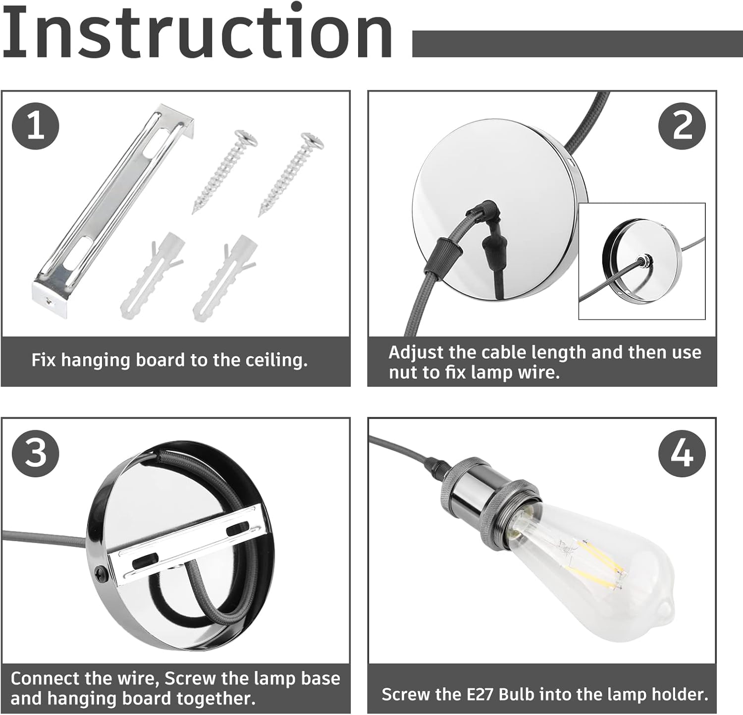 Step-by-step installation instructions for a ceiling light fixture.