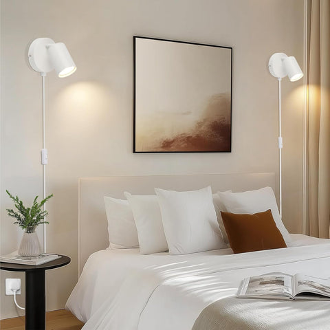 White Plug In Wall Light GU10 Rotatable with Switch