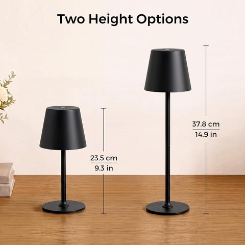 Rechargeable Table Lamp, Cordless LED Touch Lamp for Indoor & Outdoor Use – 48 LEDs, 3 Brightness Levels, Waterproof Black Metal Design