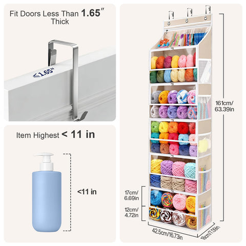 Hanging Yarn Storage Organizer with 5 Zipper Closure Compartments