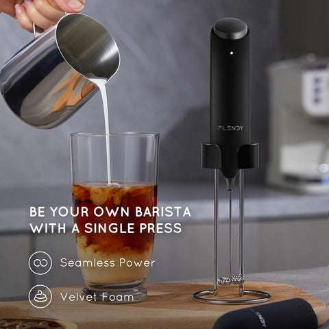 Rechargeable Milk Frother Handheld with USB-C Stand for Coffee & Drinks