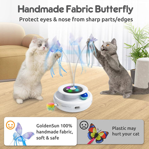 GoldenSun 3-In-1 Interactive Cat Toy with Feather and Butterfly Teaser