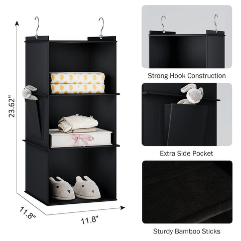 YOUDENOVA Hanging Wardrobe Organiser, 6 Shelves with Side Pockets, Grey – Make Every Shelf Count