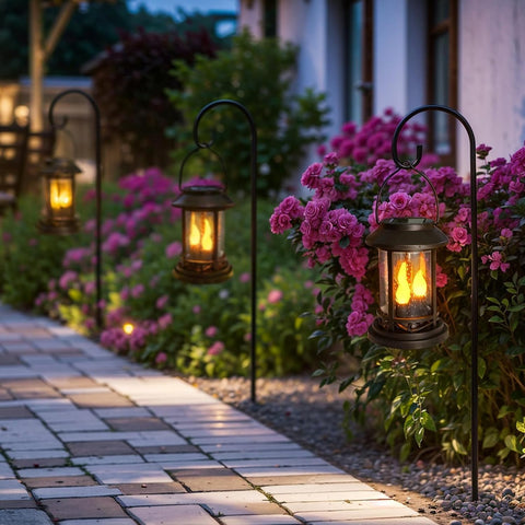 Beautyard Outdoor Solar Candles Lights Flickering Decorative Lantern Stake Lighting for Garden, Backyard, Lawn, Pathway, Patio Accessories and Decor ( 6 Pack , Black )…