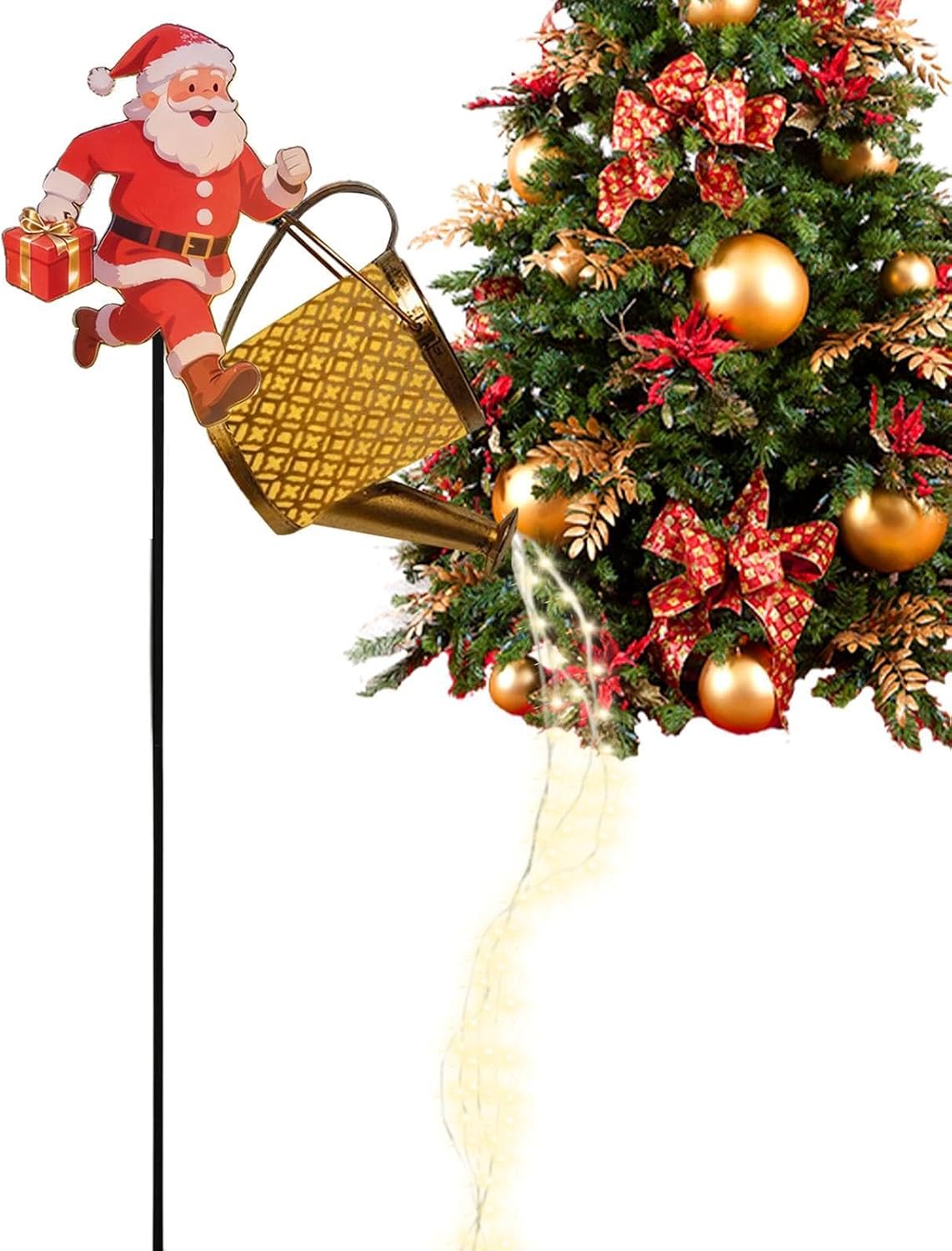 Santa Watering Can Solar Light Waterproof Christmas Yard Lights
