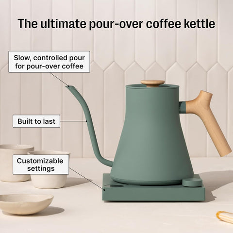 Fellow Stagg EKG 0.9L Electric Gooseneck Kettle, Stainless Steel Pour-Over Coffee & Tea Pot, Quick Heating, Smoke Green Maple Handle