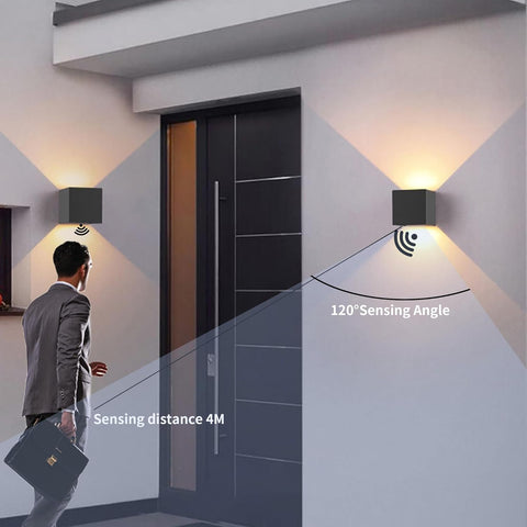 Outdoor Wall Lights with Motion Sensor 2 Pack, 12W Up Down PIR Lights, 3000K Warm White, IP65 Waterproof Black LED Wall Sconce for Front Door