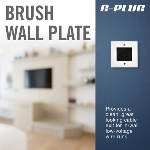 G-PLUG Cable Pass Through Wall Plate Faceplate with Brush – White Single Gang Cover for HDMI, TV, Ethernet, Speaker Wires – Easy to Install, Clean Cable Management Solution