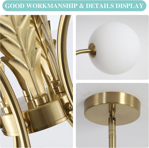 Gold chandelier with close-up details on a white background
