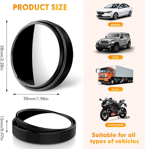 2pcs Round 360° Rotating Car Blind Spot Mirrors