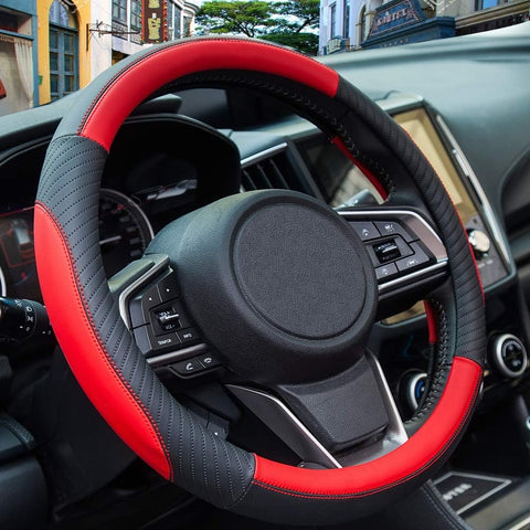 Car Steering Wheel Cover Leather - Soft Microfiber, Universal 37-38cm, Red