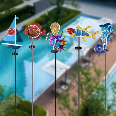 Solar Outdoor Lights, Octopus Decorative Waterproof 7 LED Light Decor, Ocean Beach Theme for Lawn Path Yard Decoration, Gold