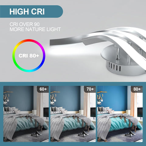 Ceiling light fixture with high CRI rating in a bedroom setting