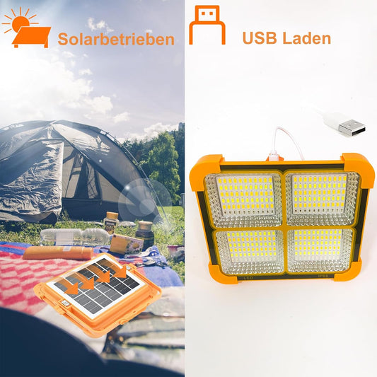 Rechargeable LED Work Light - Portable Work Light with Solar Panel, USB Rechargeable Lamp 5 Lighting Modes - Ideal for Camping, Fishing, Emergencies, Garages, Workshops