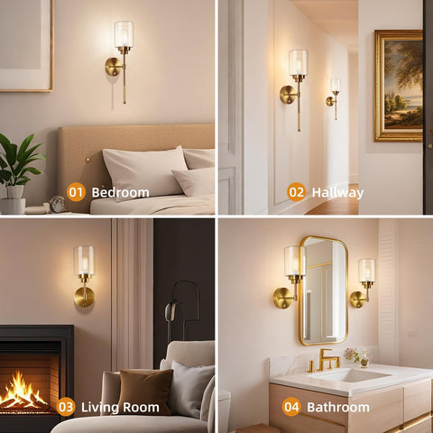 Battery Operated Wall Sconce Set of 2 Gold - Wireless Rechargeable LED