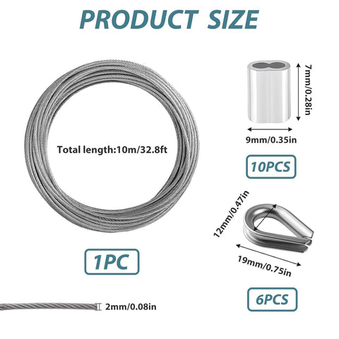 2mm Stainless Steel Catenary Support Wire for Festoon Lights – 10m, 20m & 30m PVC Coated Hanging Cable for Gardens, Patios & Pergolas