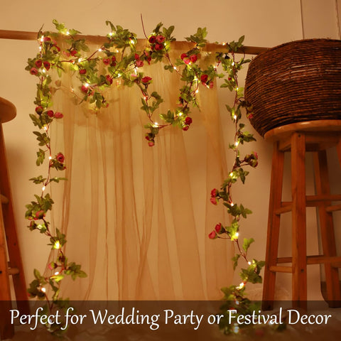 Rose Flower String Lights, 2M 20 LED Battery Powered Artificial Rose Garland for Indoor Bedroom, Wedding and Party Decoration