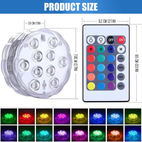 2 Pack Submersible LED Pool Lights with Remote Control – Waterproof Underwater Lights with 16 Colours for Pools, Baths, Hot Tubs, Aquariums & Vases