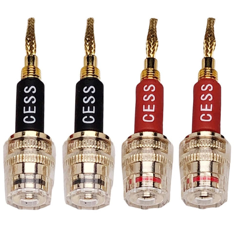 220 Pin Banana Plug to 4mm Female Banana Jack/Speaker Wire, 4 Pack (Braided-Type to 4mm)