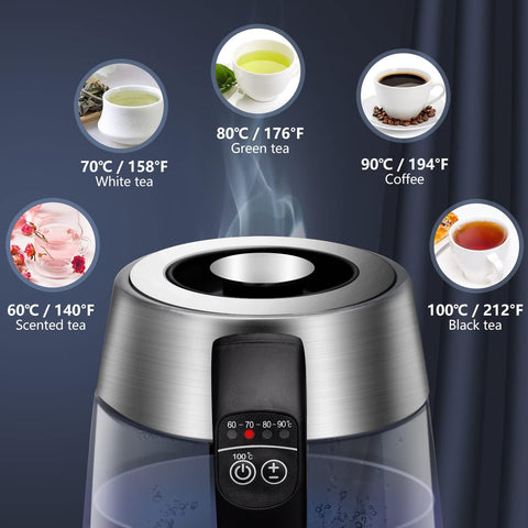 Aigostar Electric Glass Kettle 1.7L Variable Temp, Tea Infuser, Keep-Warm