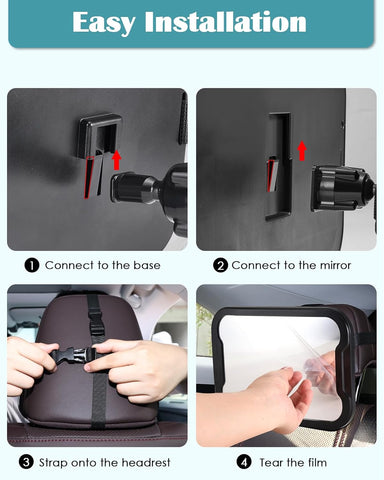 Zacro Baby Car Mirror - 360° Adjustable Black Rear View for Safety