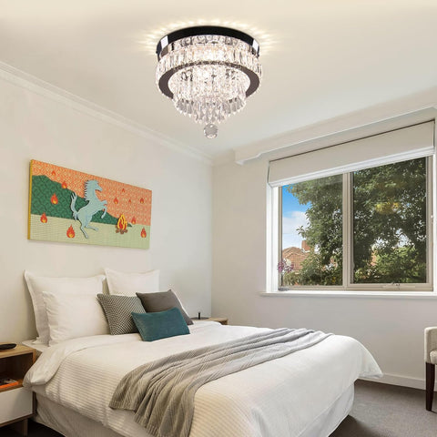 11.8" Crystal LED Ceiling Light Modern Dimmable Flush Mount Chandelier