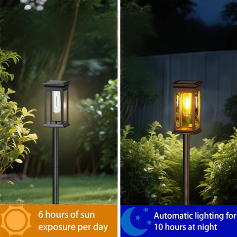 Hqynss Solar Garden Lights Outdoor, 4 Pack Upgraded Tungsten Glow LED Pathway Lights, IP65 Waterproof, Auto On/Off, Adjustable Height for Garden, Patio, Yard, Walkway, Warm White