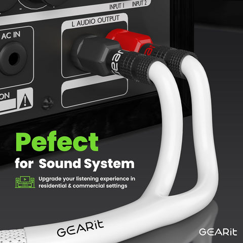 2x2.5mm≤ Speaker Wire with Banana Plugs (1.821 Meters - White) OFC Oxygen-Free Copper, CL2 In-Wall Speaker Cable, Heavy-Duty Braided - 14 Gauge AWG, 6 Feet
