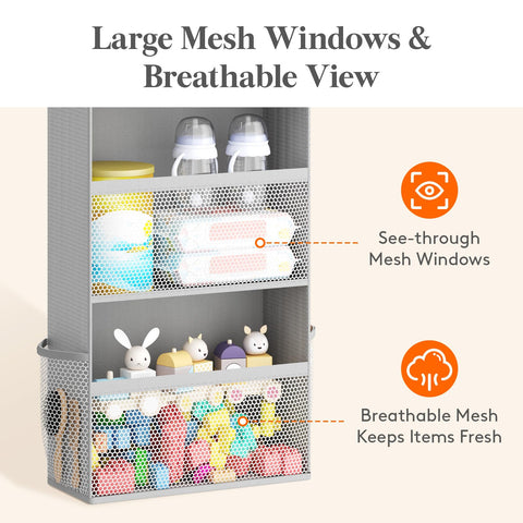 Lifewit 4-Tier Over Door Diaper Organiser, Beige – Space-Saving Hanging Nursery Storage with Mesh Windows