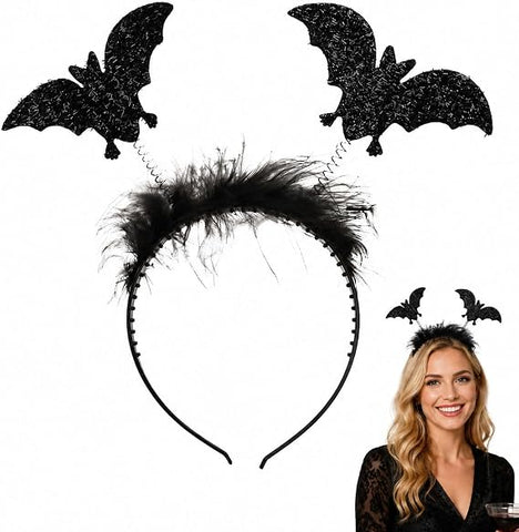 Halloween Black Glitter Bat Headband – Sparkly Bat Hair Accessory for Halloween Costumes, Fancy Dress Parties, Cosplay & Photo Props