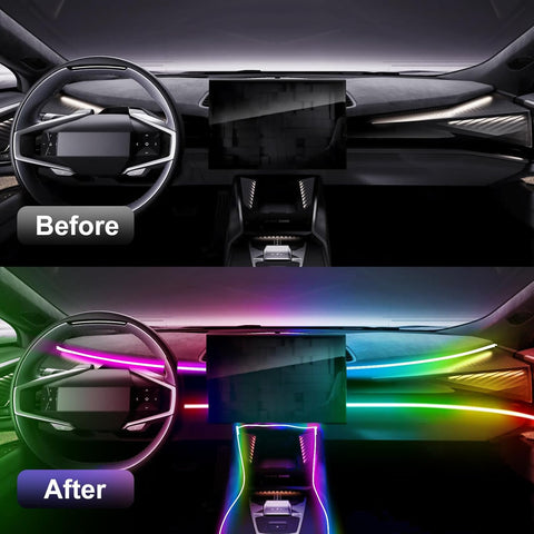 6-in-1 Acrylic Car Interior LED Lights – 584 LEDs RGB Ambient Lighting Kit, 445cm Multi-Strip with APP Control, Music Sync & 16 Million Colours
