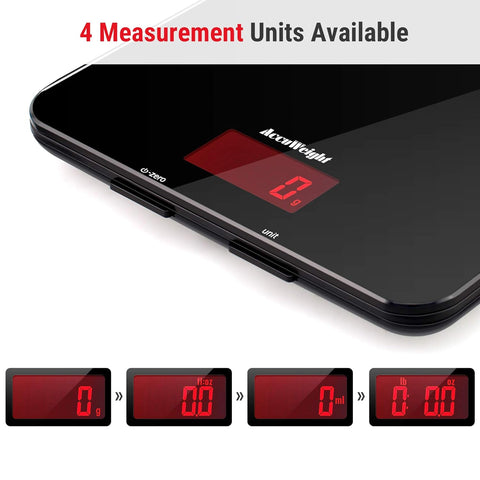 Digital Kitchen Scale 5kg/11lb – Tempered Glass Platform, Backlit LCD, Multifunction Food Weighing with Batteries